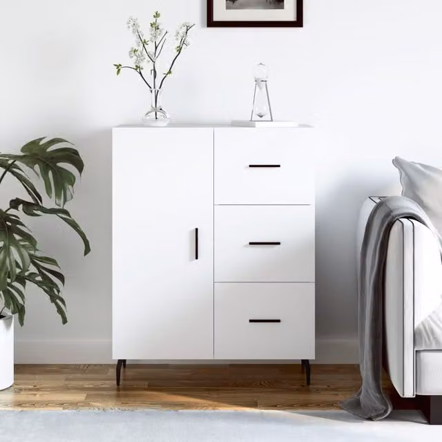 Berkfield Home White Classic Sideboard in Matt MDF and Metal, W: 69.5 cm, D: 34 cm, H: 90 cm – 1