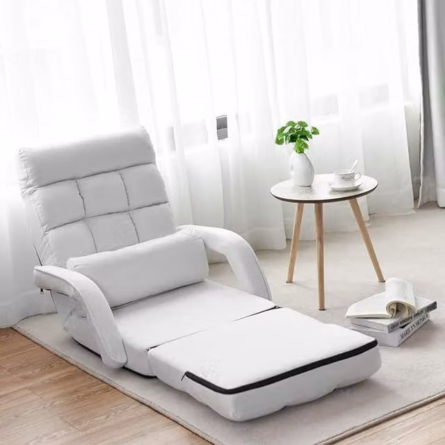 Costway Modern Folding Lazy Sofa Bed in White Synthetic Leather with Armrests
