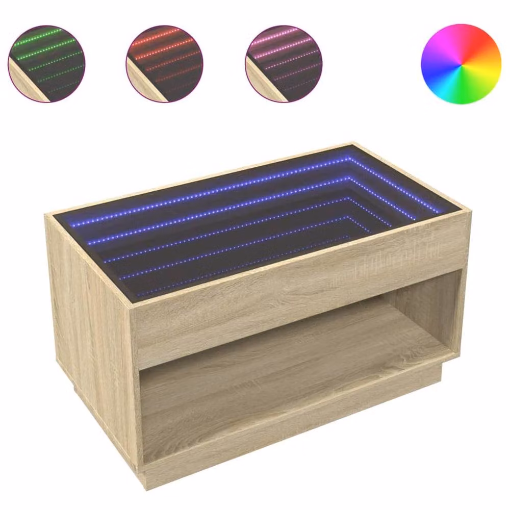 Berkfield Home Infinity LED Decorative Coffee Table in Sonoma Oak and Light Brown, W/D/H: 90 x 50 x 50 cm – 2