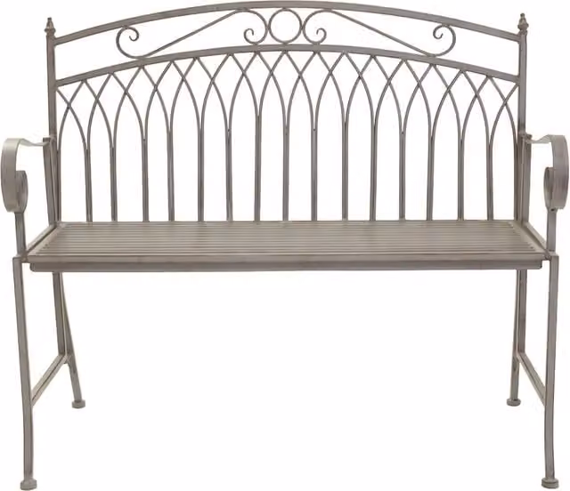 Charles Bentley Classic Wrought Iron Garden Bench with Armrests in Grey
