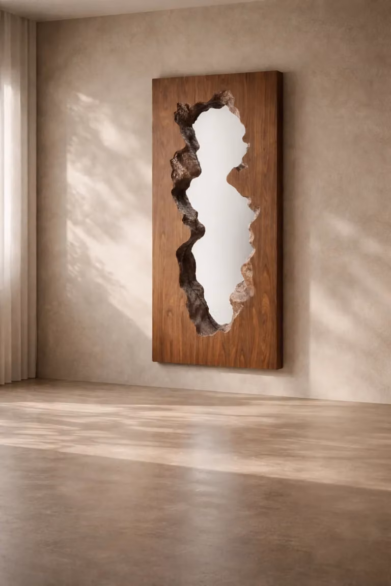 Tommy Franks Forrest Modern Organic Wall Mirror in Brown Wood