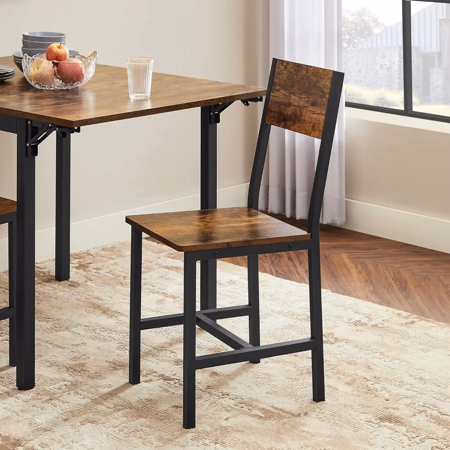 VASAGLE Industrial Set of 2 Dining Chairs with Steel and Wood Frame in Brown – 4