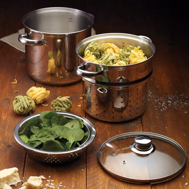 KitchenCraft World of Flavours Italian Pasta Pot with Steamer Insert, Silver