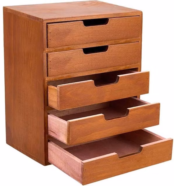 Kelvenix Vintage 5-Drawer Wooden Chest in Brown