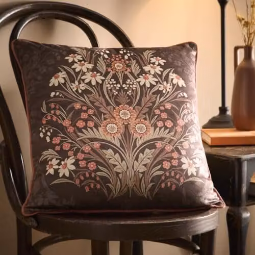Appletree Audrey Floral Velvet Square Filled Cushion, Brown, W/D/H: 43 x 43 x 43 cm – 2