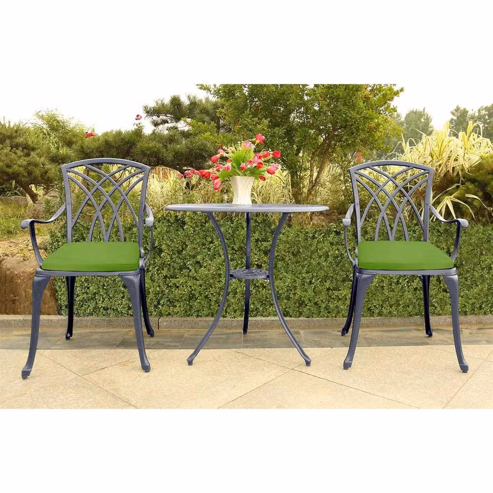 Centurion Supports OSHOWA Cast Aluminium Garden Bistro Set with Table and 2 Armchairs in Grey with Green Cushions – 2