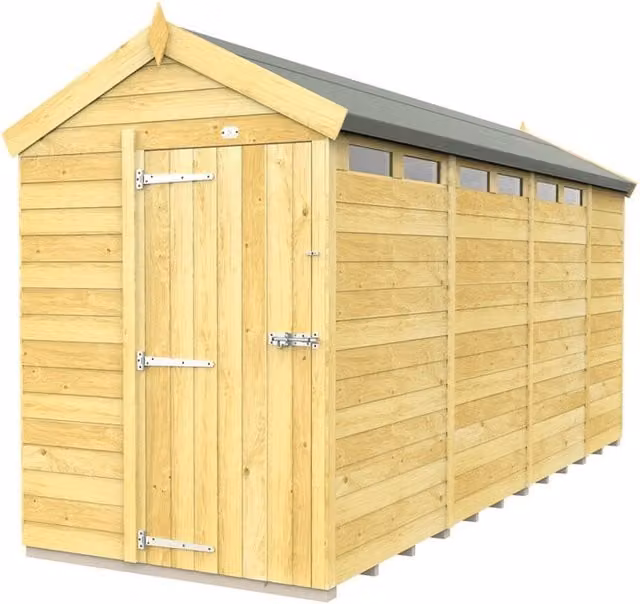 Buttercup Farm Apex Security Shed with Single Door in Brown, W: 147 cm, D: 454 cm, H: 217 cm