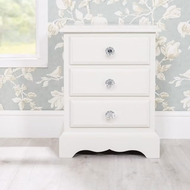 Romance Bedside Table with 3 Drawers in Antique White and Grey Tone