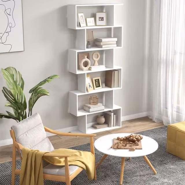 HOMCOM Modern S-Shape Storage Shelf and Display Unit in White