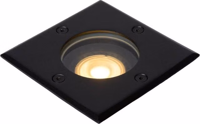 Lucide BILTIN Dimmable Modern Round Outdoor Recessed Deck Light, Black Aluminium with Transparent Glass, 1xGU10