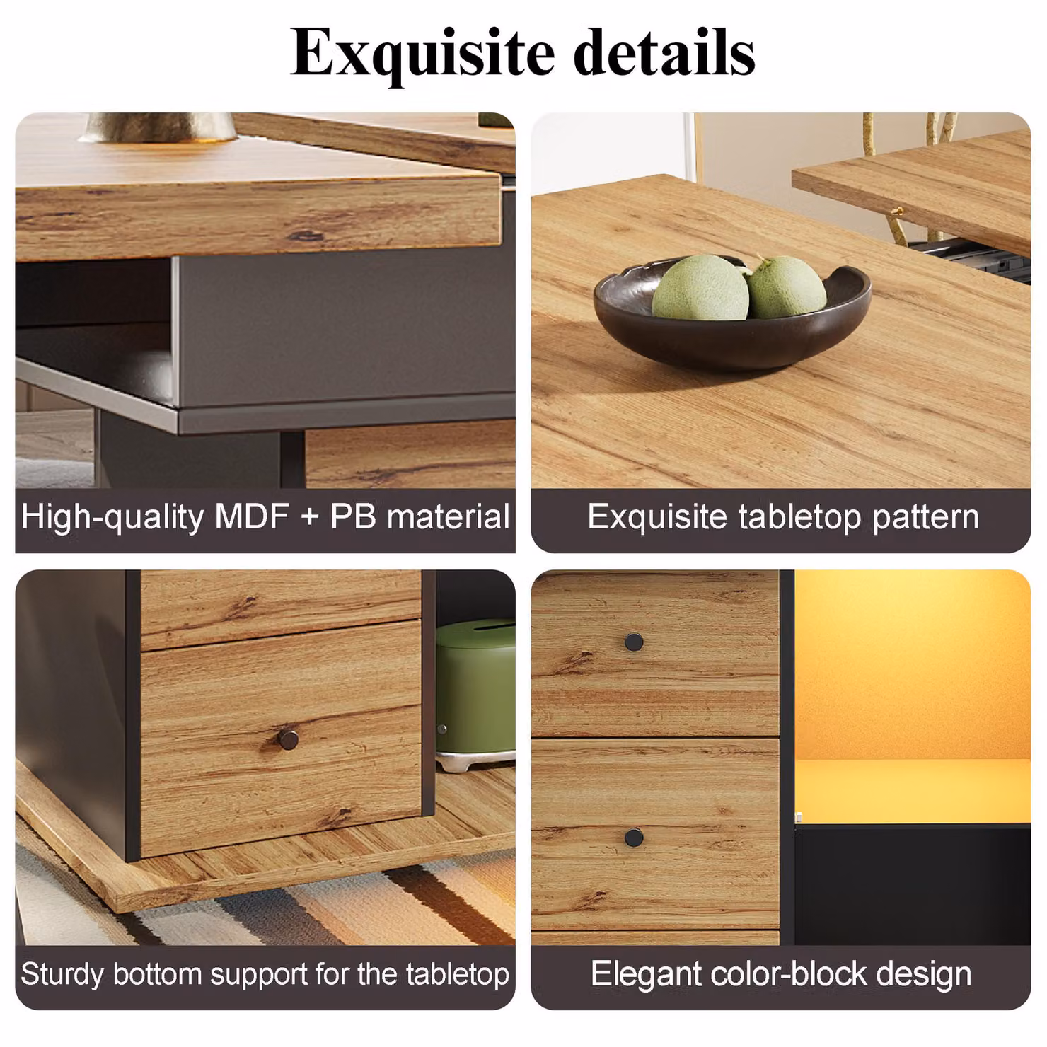 Aosom UK Modern Telescopic Dining Table with App-Controlled LED Lighting and Built-In Storage, Black and Natural, W: 80 cm, D: 140 cm, H: 75 cm – 3
