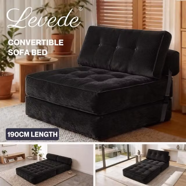 Levede Single Convertible Foldable Floor Mattress Sofa Bed in Black