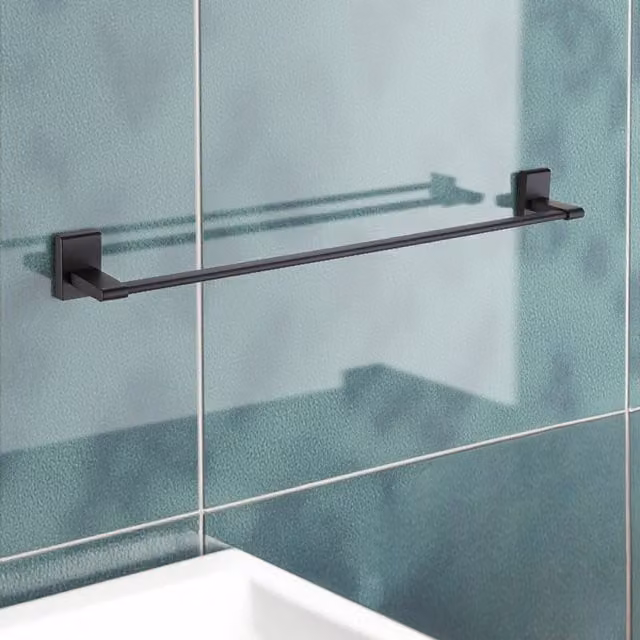 Showerdrape Unity Wall Mounted Stainless Steel Towel Rail in Black, W: 50 cm, D: 5.7 cm, H: 7 cm