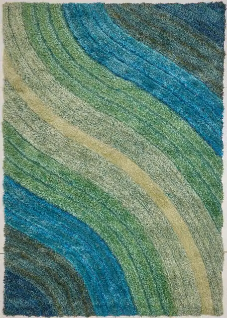 Rugstyle 3D Shaggy Lena Rectangular Rug in Blue Petrol Multicolour, W: 160 cm, D: 230 cm