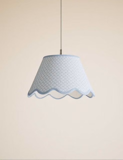 M&S Blue Printed Scallop Trim Large Cone Fabric Lamp Shade