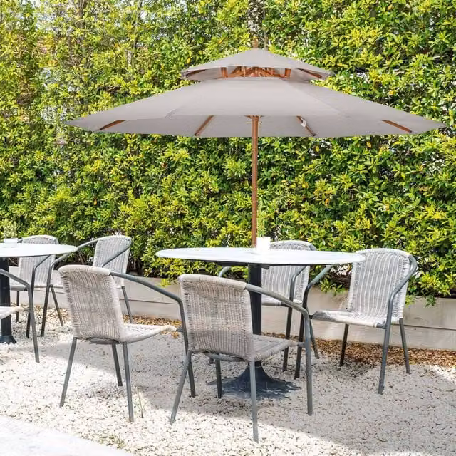 Outsunny 2.7m Double Tier Wooden Parasol with Grey Polyester Canopy