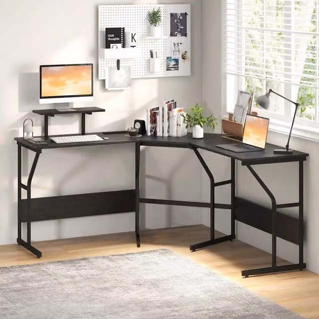 NESTLUNE Black Corner Computer Desk for Home Office, W: 100 cm, D: 15 cm – 1