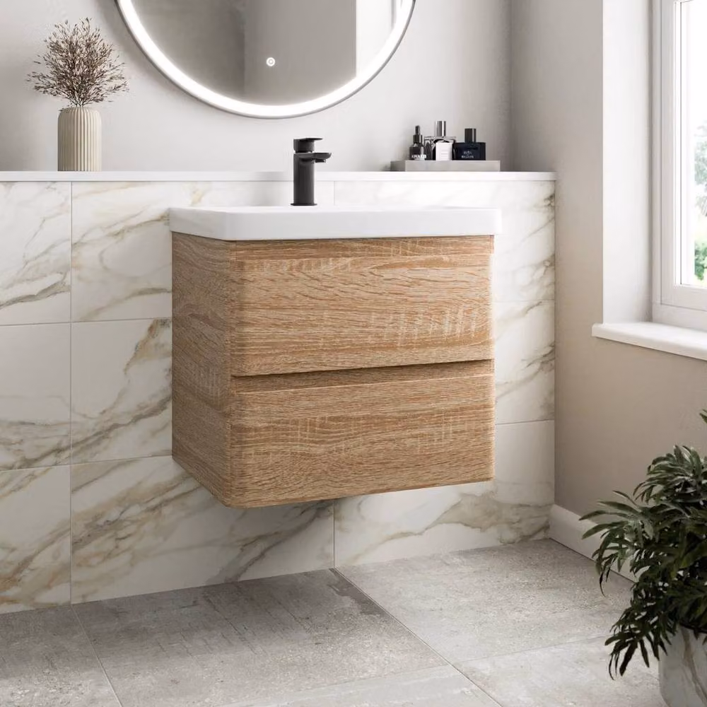 FORGEVIO Wall Mounted Minimalist Bathroom Vanity Unit and Resin Basin Sink in Sand/Beige – 2