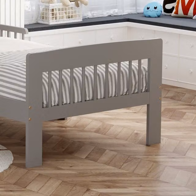 WestWood Solid Wood Montessori Junior Toddler Bed Frame with Safety Rail Guard, White or Grey, 90 x 190 cm – 1