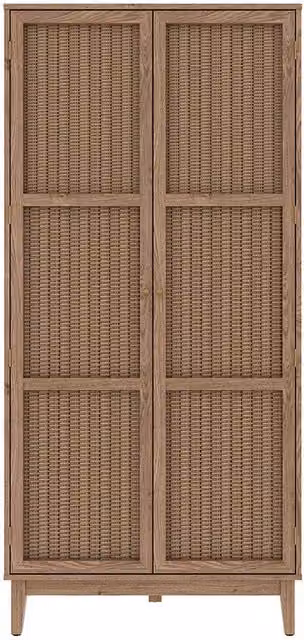Lemon Pavilion Furniture Bordeaux 2 Door Rattan and Oak Wardrobe in Brown and Gold, W85 x D55.7 x H181 cm – 2