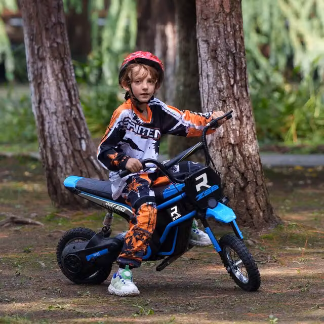 HOMCOM 24V Kids Electric Motorbike with Twist Grip Throttle, Music and Horn, Blue