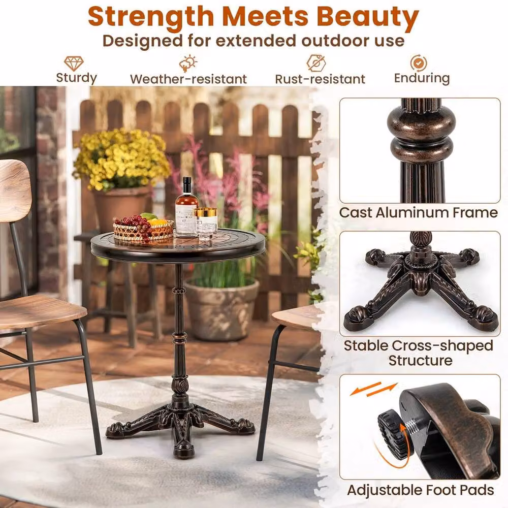 Kelvenix Round Powder Coated Aluminium Garden Dining Table in Brown – 4