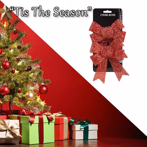 VFM e-Store Red Tinsel Bows, Pack of 2, W/D/H: 13 x 17 x 4.5 cm – 6