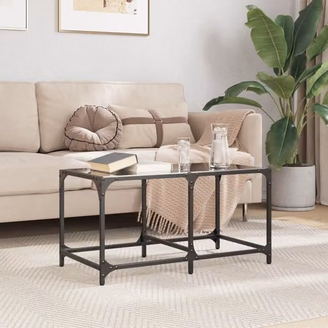 Berkfield Home Modern Rectangular Coffee Table with Black Glossy Glass Top and Steel Frame, W/D/H: 78.5 x 40 x 40 cm