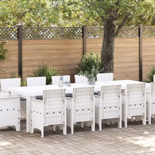 Berkfield Home 13 Piece White Poly Rattan Garden Dining Set with Cushions