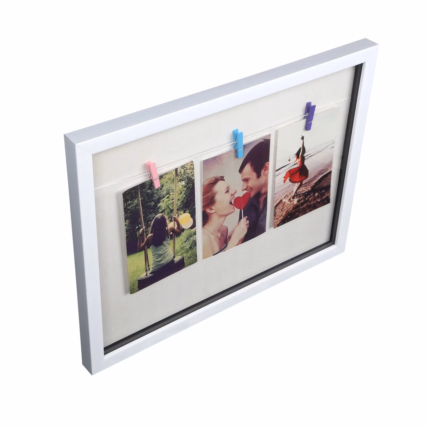 Orsina Modern White Plastic 3 Peg Hanging Photo Frame with Multicolour Image Holder – 2