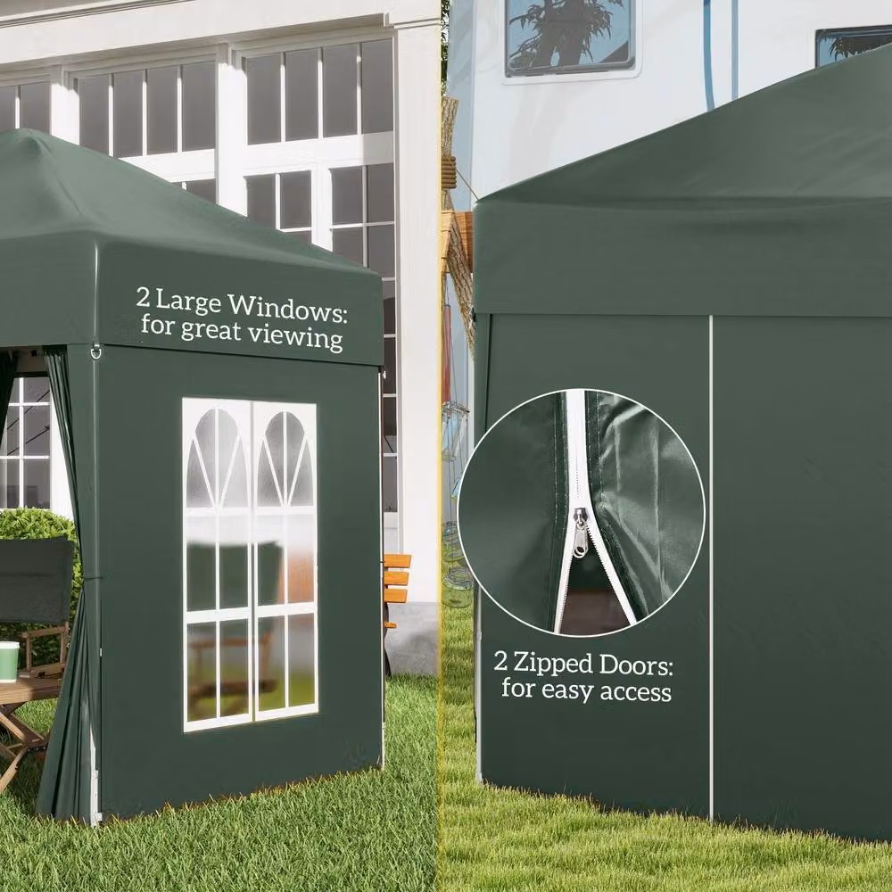 Outsunny Green Pop Up Gazebo with Windows and Steel Frame, W/D/H: 200 x 200 x 240 cm – 8