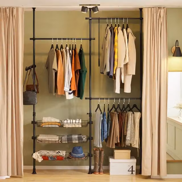 SoBuy Black Metal Industrial Clothes Rail and Storage Shelving