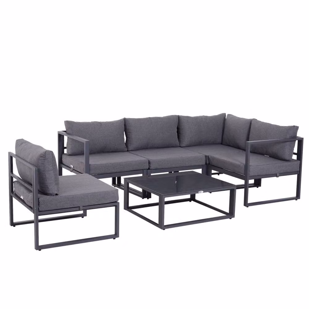Wyld Haus Dokase 6 Piece Grey Modular Outdoor Sofa Set with Tempered Glass Coffee Table – 2