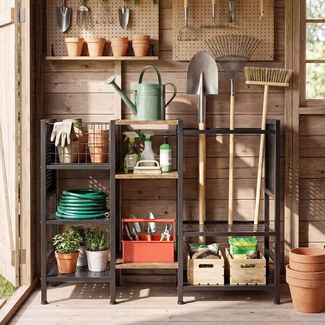 Costway 3-Tier Garden Tool Organizer with Shelves and Yard Storage Rack in Black – 1
