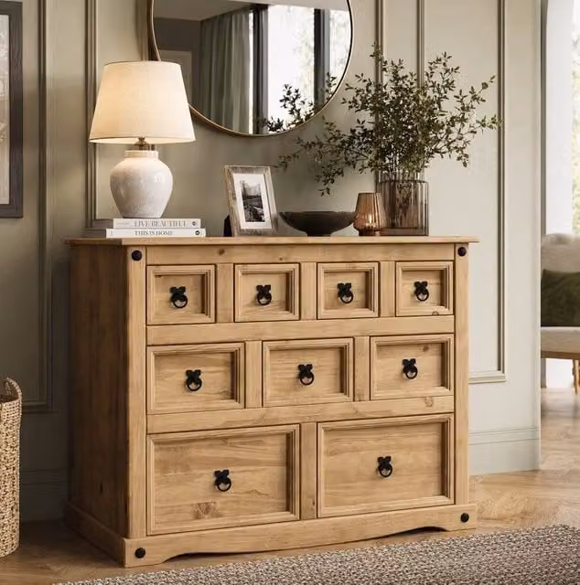 Vida Designs Corona Solid Wood Merchant Chest with 9 Drawers in Brown and Black