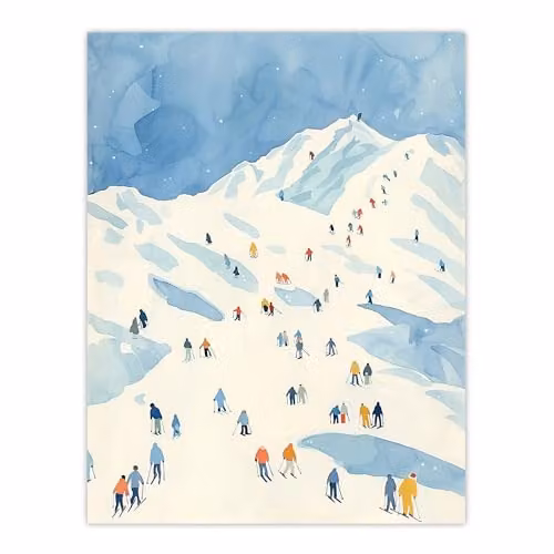 Artery8 Ski Winter Sport Alps Watercolour Wall Art Paper Poster Print, W: 46 cm, H: 61 cm