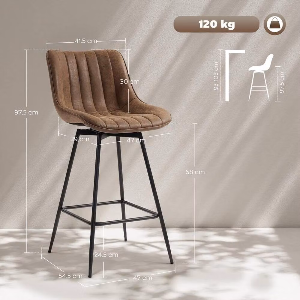 KORVIXA Set of 2 Brown PU Leather Swivel Barstools – 2