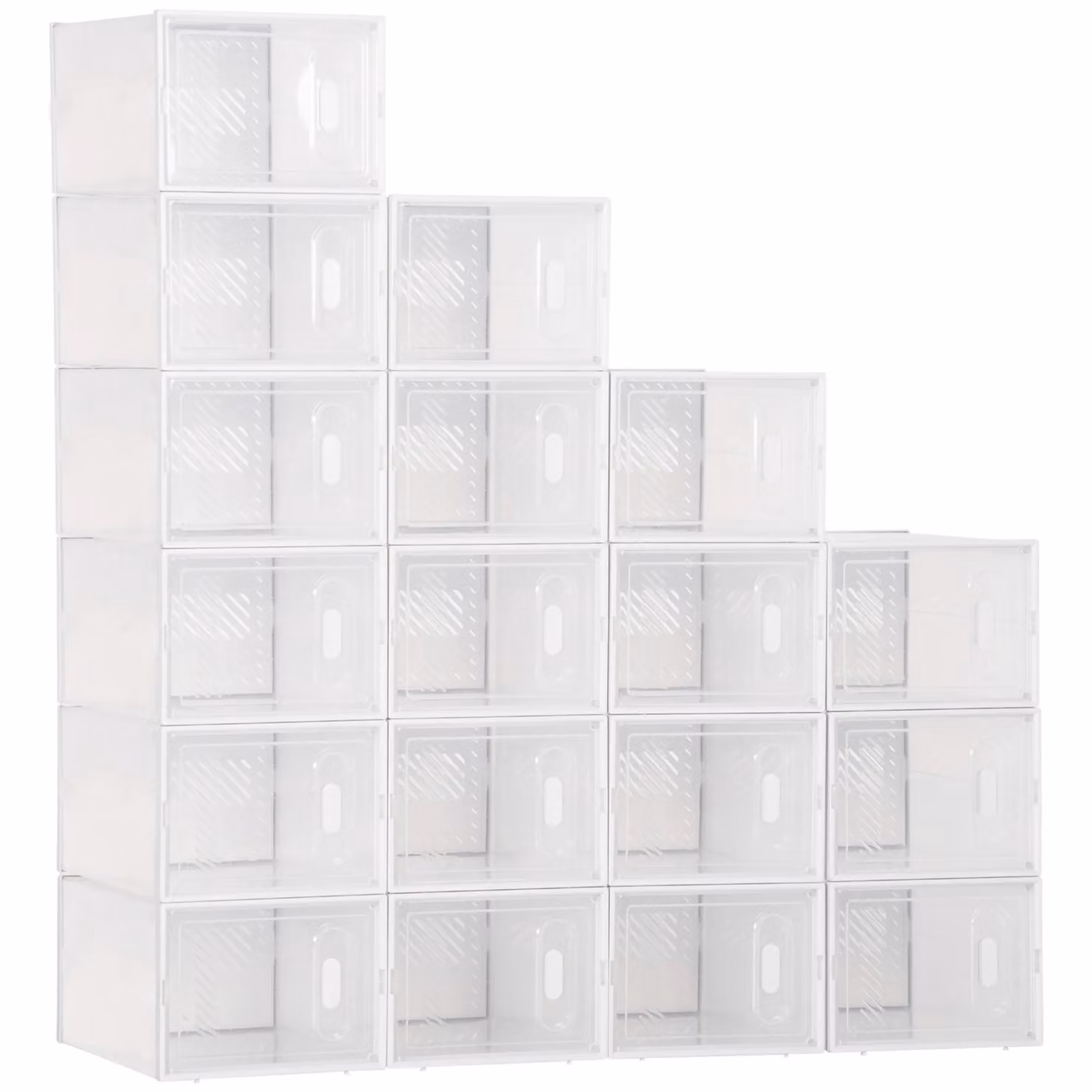 HOMCOM 18-Piece Stackable Shoe Storage Cabinet, White and Transparent Plastic Cube Organiser, W/D/H: 35 x 19 x 35 cm – 2