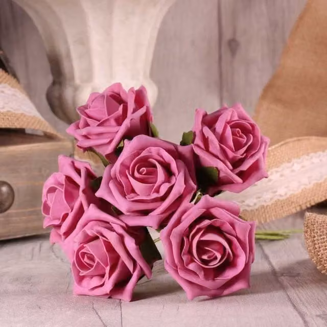 Kingsbury Gifts Bunch of 6 Small Pink Foam Tea Roses