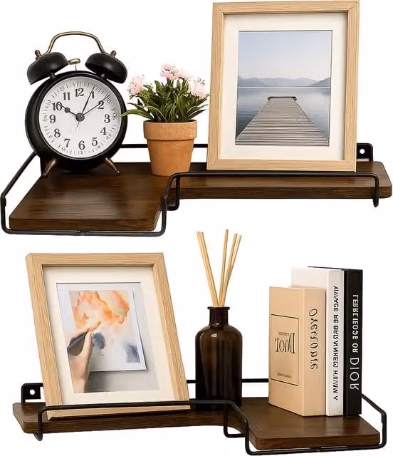 Innoteck Industrial Wall Mounted Corner Shelf Set in Brown and Black