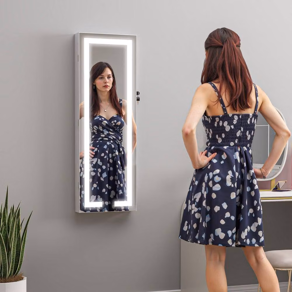 STILVORA LED Jewellery Cabinet Mirror with Storage in White – 4