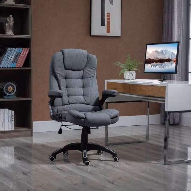 Vinsetto Modern Grey Linen Fabric High Back Swivel Task Chair with Headrest and Armrests