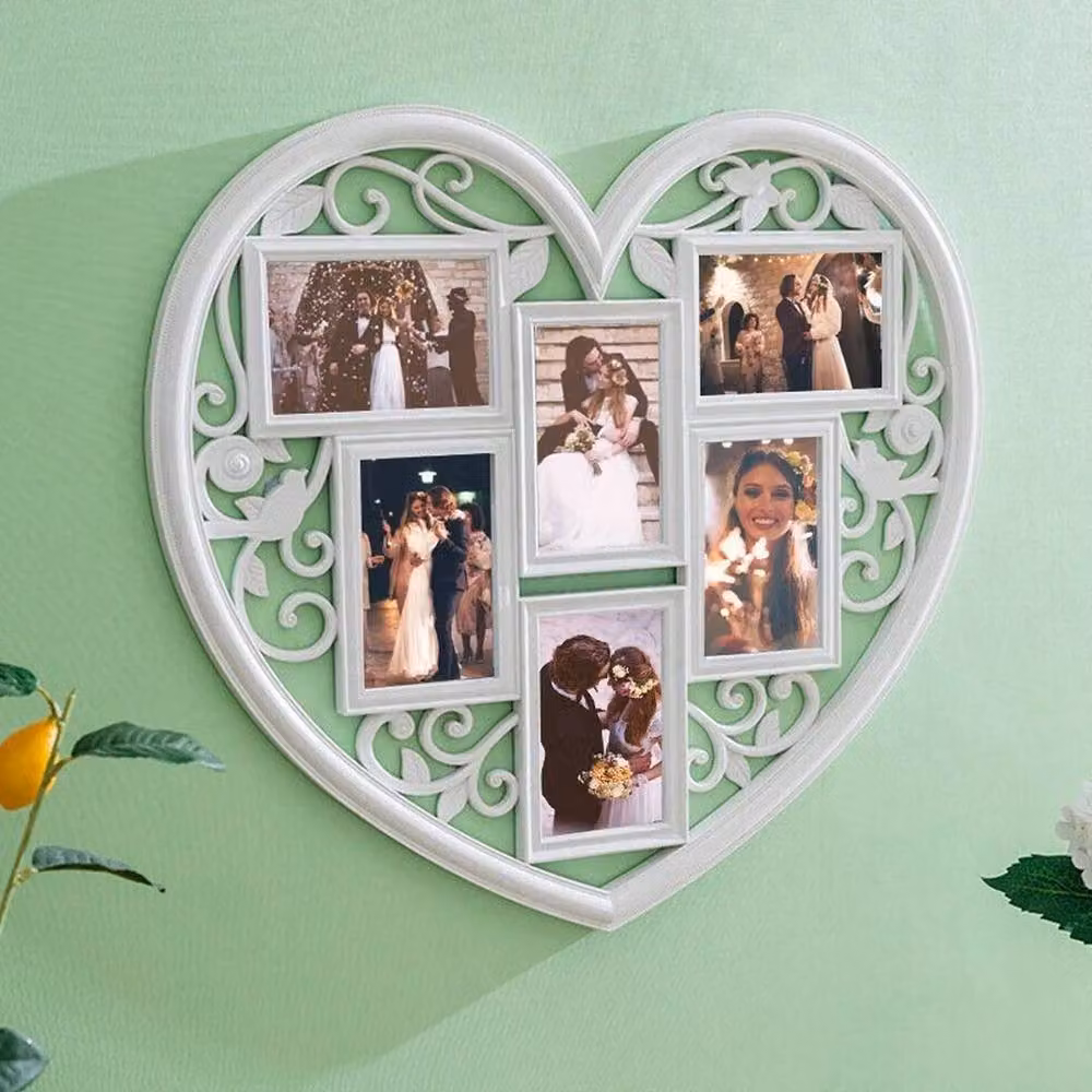 FLAVORA White Heart Shaped Multi Photo Collage Hanging Frame for 6 Photos – 2