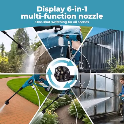 Traderight Blue Cordless Pressure Washer with Brushless Motor, LCD Display and Dual 4.0Ah Rechargeable Batteries, 50Bar/725PSI High-Pressure Jet Washer for Car, Patio and Garden Cleaning – 2