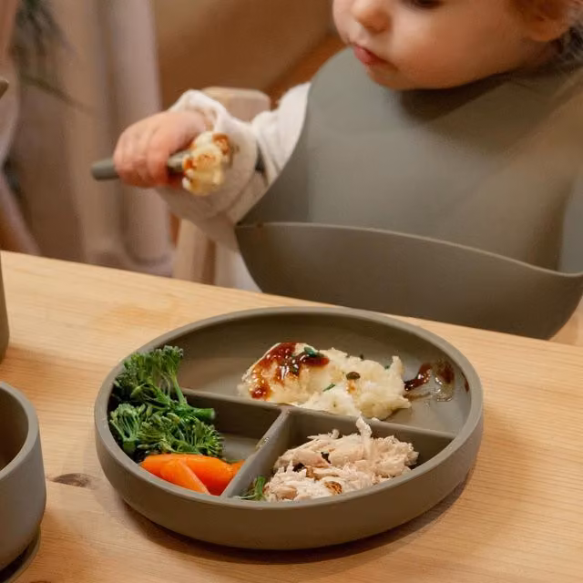 Tiny Dining Divided Silicone Suction Plate for Babies in Green