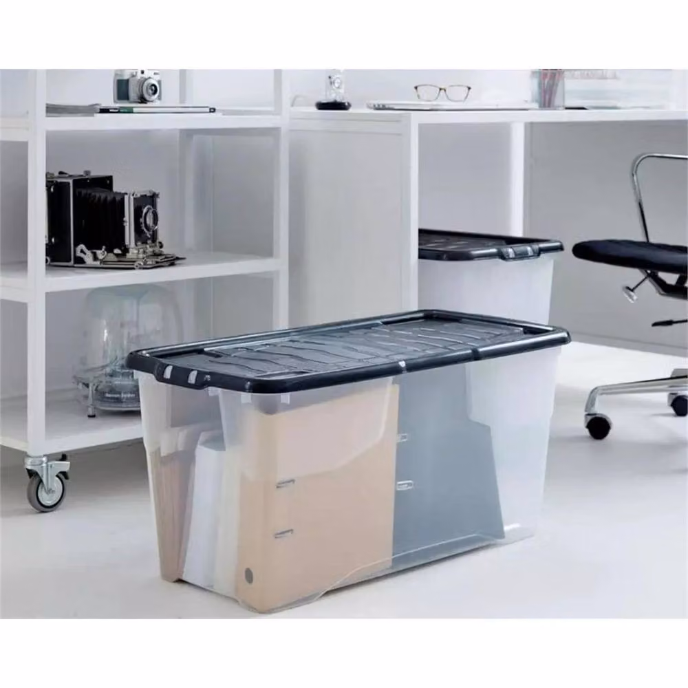 EONLION Set of 5 Curve Plastic Storage Boxes with Lids, Black and Transparent, 65 Litres Each – 3