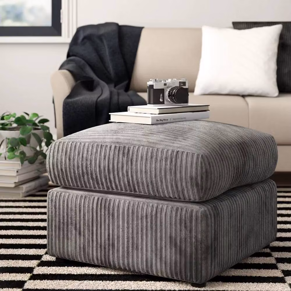 APK DESIGN Grey Jumbo Cord Premium Rectangular Footstool with Removable Cover W/D/H: 55 x 55 x 45 cm – 2