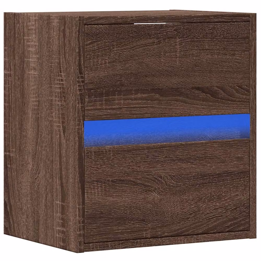 Berkfield Home Wall-mounted Bedside Cabinet with Integrated LED Lights in Brown Oak – 4