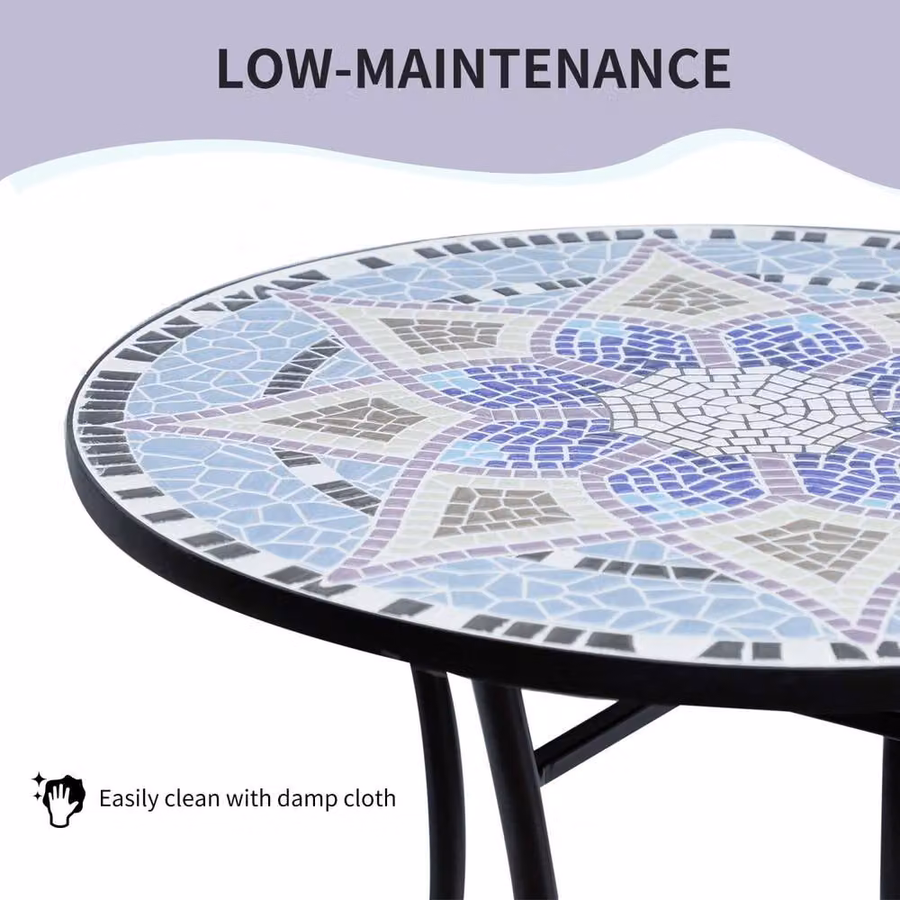 Wyld Haus Makema Blue and White Ceramic Round Mosaic Outdoor Bistro Table, W/D/H: 60 x 60 x 71 cm – 4