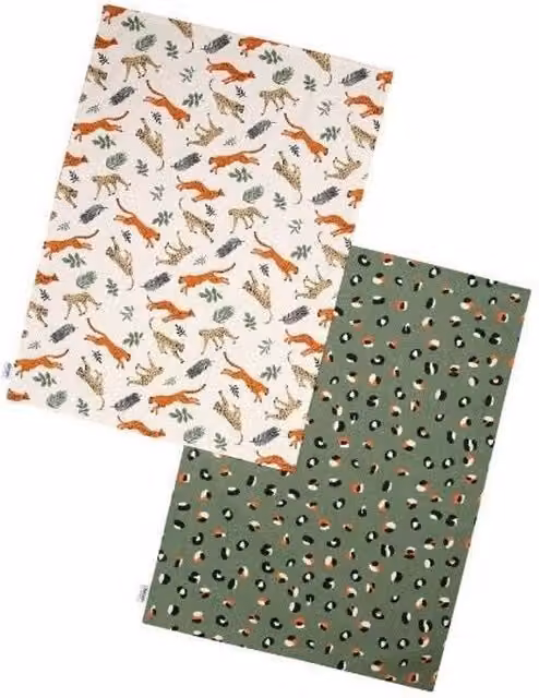 dexam Leopard Print Set of 2 Graphic Tea Towels in Multicolour and White